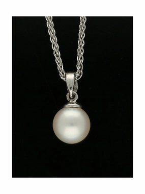 White Cultured Pearl Pendant Necklace in 9ct White Gold
