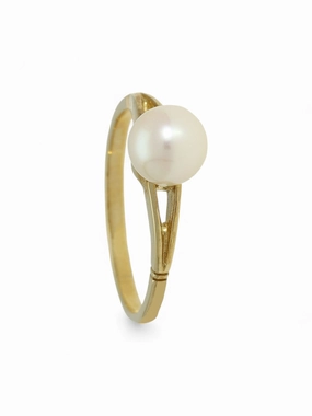 White Cultured Pearl Ring in 9ct Yellow Gold