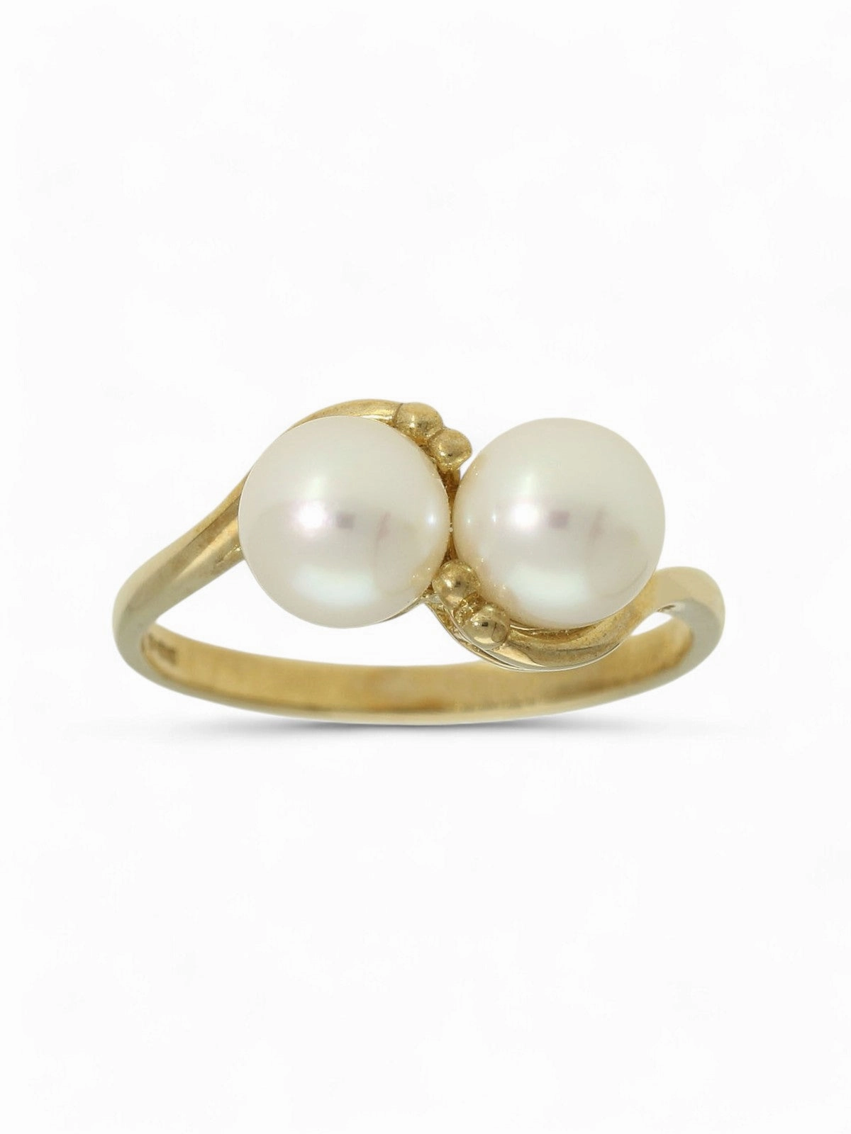 White Double Cultured Pearl Ring in 9ct Yellow Gold