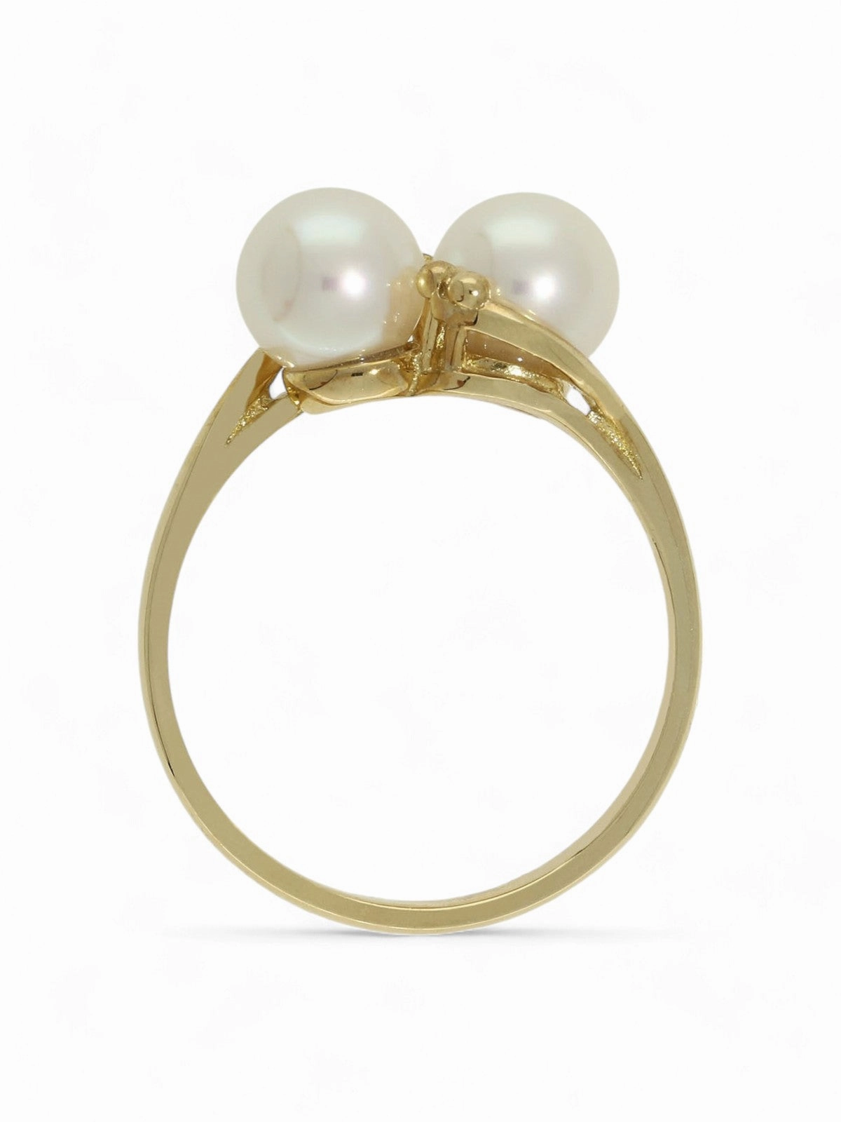White Double Cultured Pearl Ring in 9ct Yellow Gold